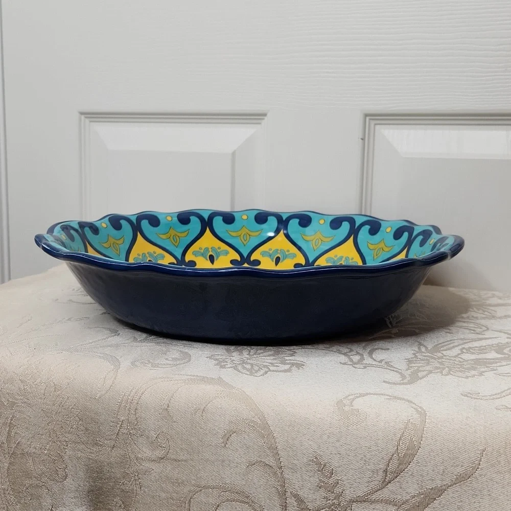 Cynthia Rowley bright blue yellow melamine serving bowl summer salad picnic